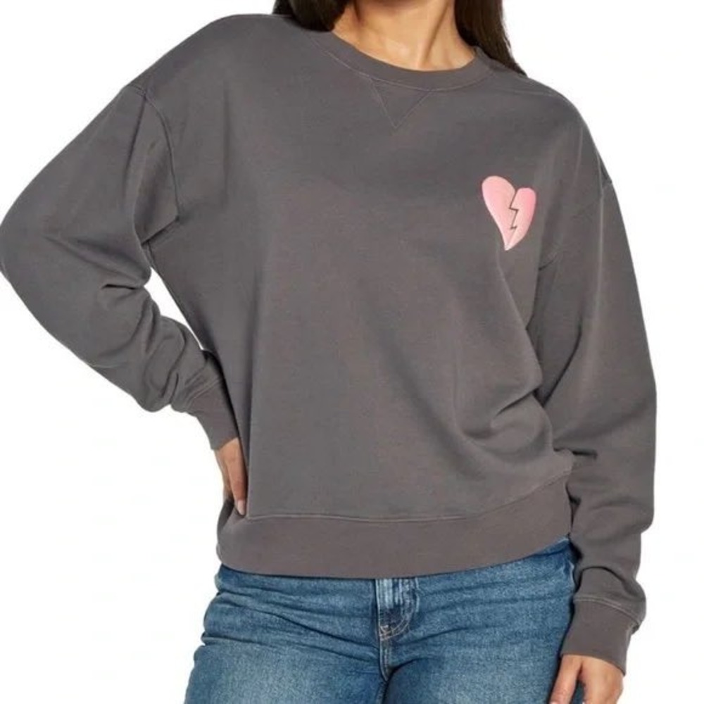 Wildfox I Wish It Was Saturday Broken‎ Heart Crewneck Sweatshirt Large Gray Pink